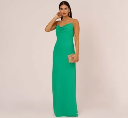 Adrianna Papell Wedding Guest Dresses|Formal Dresses*Cowl Neck Crepe Column Gown With Pearl Straps In Summer Green
