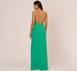 Adrianna Papell Wedding Guest Dresses|Formal Dresses*Cowl Neck Crepe Column Gown With Pearl Straps In Summer Green
