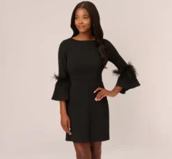 Adrianna Papell Wedding Guest Dresses|Day Dresses*Crepe A-Line Dress With Feather-Trimmed Sleeves In