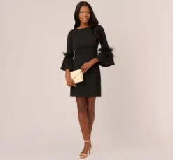 Adrianna Papell Wedding Guest Dresses|Day Dresses*Crepe A-Line Dress With Feather-Trimmed Sleeves In