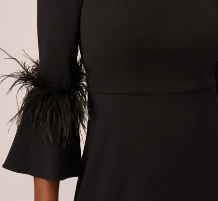 Adrianna Papell Wedding Guest Dresses|Day Dresses*Crepe A-Line Dress With Feather-Trimmed Sleeves In