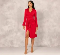 Adrianna Papell Wedding Guest Dresses|Petite-Friendly*Crepe Back Satin Midi Dress In