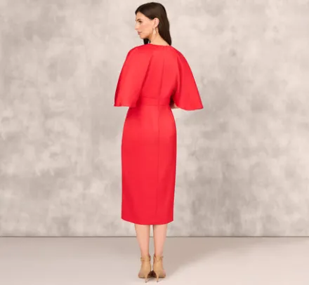 Adrianna Papell Wedding Guest Dresses|Petite-Friendly*Crepe Back Satin Midi Dress With Flutter Sleeves In Chateau Red