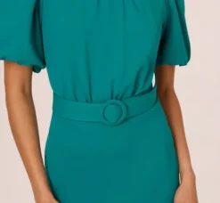 Adrianna Papell Wedding Guest Dresses|Day Dresses*Crepe Bubble Sleeve Belted Dress In Tempo Teal