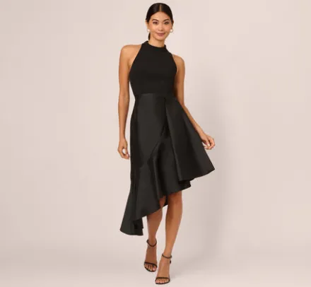 Adrianna Papell Wedding Guest Dresses|Petite-Friendly*Crepe Combo Taffeta Dress In