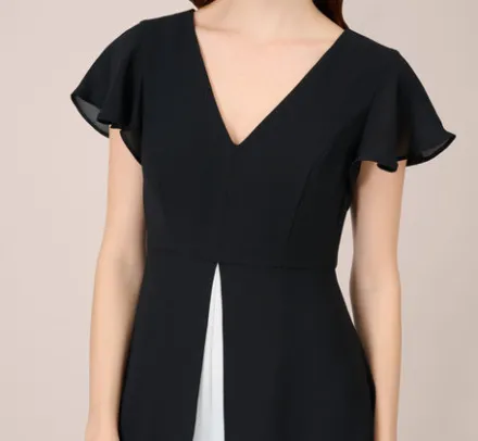 Adrianna Papell Jumpsuits|Day Dresses*Crepe Cropped Jumpsuit With Gauze Overlay In Black Ivory