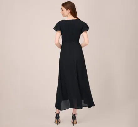 Adrianna Papell Jumpsuits|Day Dresses*Crepe Cropped Jumpsuit With Gauze Overlay In Black Ivory