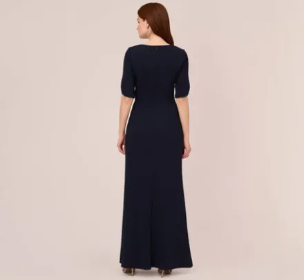 Adrianna Papell Wedding Guest Dresses|Formal Dresses*Crepe Mermaid Gown With Pearl Trim Short Sleeves In