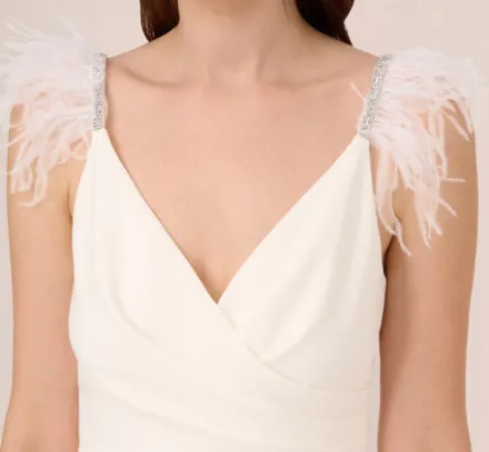 Adrianna Papell Jumpsuits*Crepe Wide Leg Jumpsuit With Bead And Feather Accents In