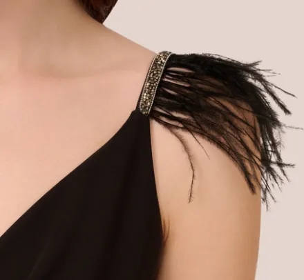 Adrianna Papell Jumpsuits*Crepe Wide Leg Jumpsuit With Bead And Feather Accents In