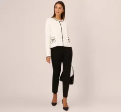 Adrianna Papell Tops & Blouses|Sweaters*Crew Neck Tipped Bow Pocket Cardigan Sweater In Ivory Black