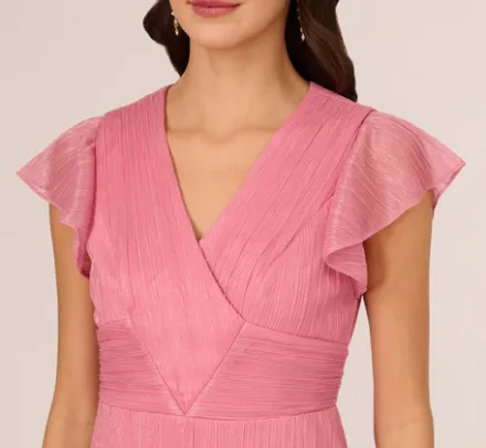 Adrianna Papell Wedding Guest Dresses|Day Dresses*Crinkle Mesh Midi Dress With Flutter Sleeves In Faded Rose