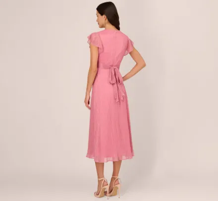 Adrianna Papell Wedding Guest Dresses|Day Dresses*Crinkle Mesh Midi Dress With Flutter Sleeves In Faded Rose