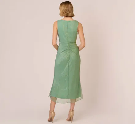 Adrianna Papell Wedding Guest Dresses|Day Dresses*Crinkle Metallic Faux Wrap Dress With Draped Detail In Green Slate