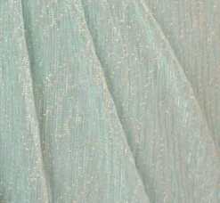 Adrianna Papell Wedding Guest Dresses|Formal Dresses*Crinkle Metallic Gown With Sheer Bishop Sleeves And Draped Details In Mint Smoke