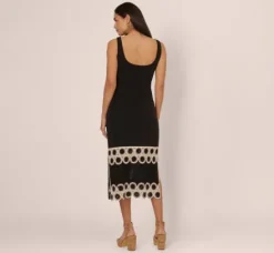 Adrianna Papell Wedding Guest Dresses|Day Dresses*Crochet Trimmed Sheath Midi Dress With Tank Straps In Black Ecru