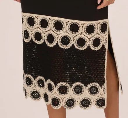 Adrianna Papell Wedding Guest Dresses|Day Dresses*Crochet Trimmed Sheath Midi Dress With Tank Straps In Black Ecru
