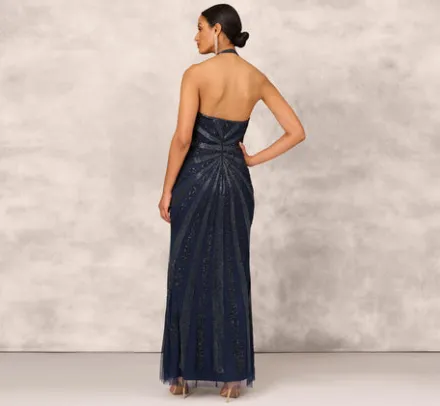 Adrianna Papell Wedding Guest Dresses|Formal Dresses*Dazzling Beaded Halter Gown With Deep V-Neckline In