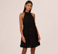 Adrianna Papell Wedding Guest Dresses*3D Floral Embroidered Trapeze Dress With Open Bow Back In