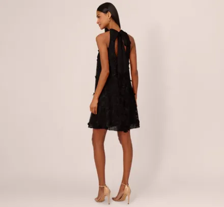 Adrianna Papell Wedding Guest Dresses*3D Floral Embroidered Trapeze Dress With Open Bow Back In