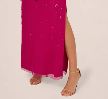 Adrianna Papell Wedding Guest Dresses|Formal Dresses*3D Floral Hand-Beaded One-Shoulder Long Column Gown In Hot Orchid