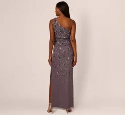 Adrianna Papell Wedding Guest Dresses|Formal Dresses*3D Floral Hand-Beaded One-Shoulder Long Column Gown In