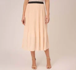 Adrianna Papell Pants & Skirts*Dot Print Pleated Midi Skirt In Champagne Ivory Seed Dot