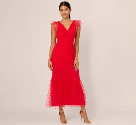 Adrianna Papell Wedding Guest Dresses|Day Dresses*Dot Tulle Ruffle Dress In