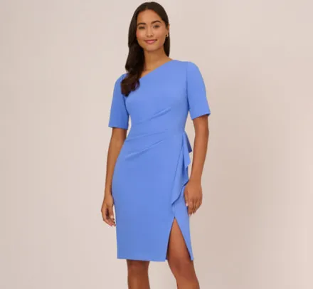 Adrianna Papell Wedding Guest Dresses|Day Dresses*Draped Ruffle Crepe Dress With Short Sleeves In Precious Peri