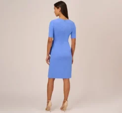 Adrianna Papell Wedding Guest Dresses|Day Dresses*Draped Ruffle Crepe Dress With Short Sleeves In Precious Peri
