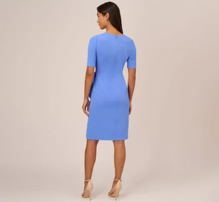 Adrianna Papell Wedding Guest Dresses|Day Dresses*Draped Ruffle Crepe Dress With Short Sleeves In Precious Peri