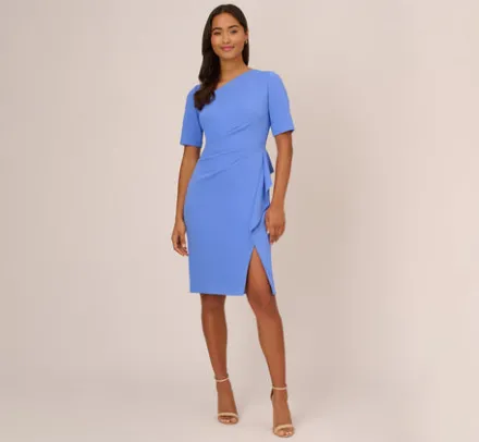 Adrianna Papell Wedding Guest Dresses|Day Dresses*Draped Ruffle Crepe Dress With Short Sleeves In Precious Peri