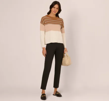 Adrianna Papell Tops & Blouses|Sweaters*Drop Shoulder Boat Neck Color Blocked Sweater In Camel Ht Oatmeal Block Multi