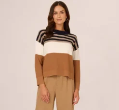 Adrianna Papell Tops & Blouses|Sweaters*Drop Shoulder Boat Neck Color Blocked Sweater In Bluemoon Htdkoatmealblockmulti