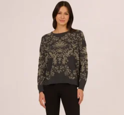 Adrianna Papell Tops & Blouses|Sweaters*Drop Shoulder Metallic Knit Sweater In Slate Grey Gold