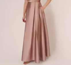 Adrianna Papell Wedding Guest Dresses|Formal Dresses*Embellished Taffeta Gown With Sheer Elbow Length Sleeves In