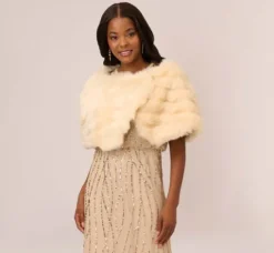 Adrianna Papell Shawls & Wraps*Faux Fur Wrap With Stone Brooch In