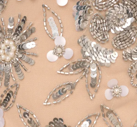 Adrianna Papell Wedding Guest Dresses|Grandmother Of The Bride & Groom*Floral Beaded Ankle Length Gown In Silver Nude