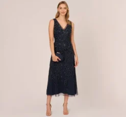 Adrianna Papell Wedding Guest Dresses|Grandmother Of The Bride & Groom*Floral Beaded Ankle Length Sleeveless Gown In