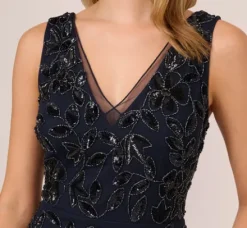 Adrianna Papell Wedding Guest Dresses|Grandmother Of The Bride & Groom*Floral Beaded Ankle Length Sleeveless Gown In