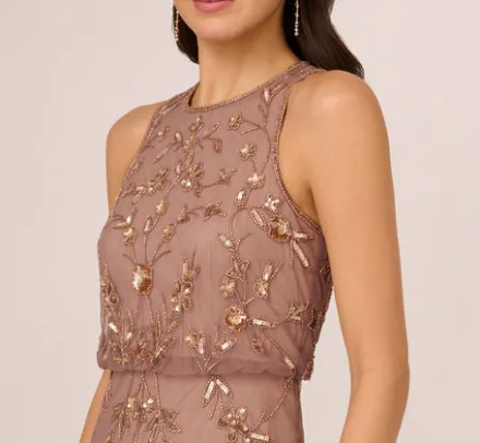Adrianna Papell Wedding Guest Dresses|Formal Dresses*Floral Beaded Blouson Tea Length Dress In