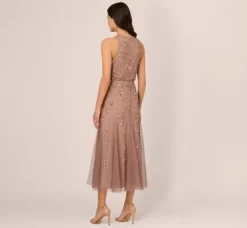 Adrianna Papell Wedding Guest Dresses|Formal Dresses*Floral Beaded Blouson Tea Length Dress In