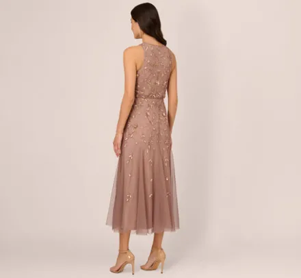 Adrianna Papell Wedding Guest Dresses|Formal Dresses*Floral Beaded Blouson Tea Length Dress In