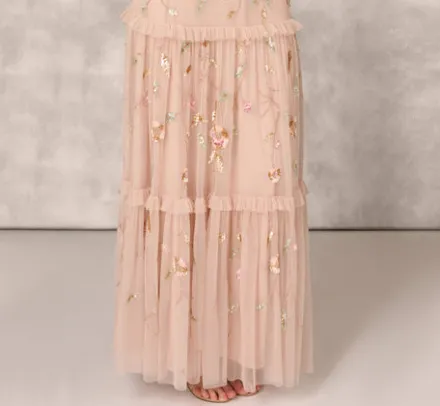 Adrianna Papell Wedding Guest Dresses|Formal Dresses*Floral Beaded Tiered Gown With Ruffle Details In Pink Multi