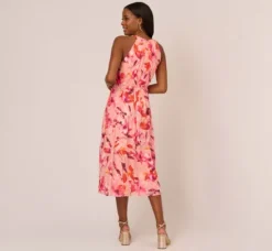 Adrianna Papell Wedding Guest Dresses|Day Dresses*Floral Chiffon Halter Dress With Tiered Skirt In Apricot Multi