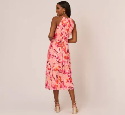 Adrianna Papell Wedding Guest Dresses|Day Dresses*Floral Chiffon Halter Dress With Tiered Skirt In Apricot Multi