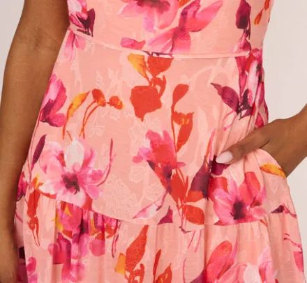 Adrianna Papell Wedding Guest Dresses|Day Dresses*Floral Chiffon Halter Dress With Tiered Skirt In Apricot Multi