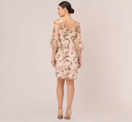 Adrianna Papell Wedding Guest Dresses|Day Dresses*Floral Embroidered Bell Sleeve Sheath Dress In Blush Multi