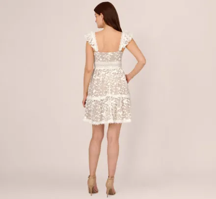 Adrianna Papell Day Dresses|Little White Dresses*Floral Embroidered Lace Dress With Ruffle Trim In Ivory Nude