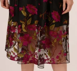 Adrianna Papell Wedding Guest Dresses|Day Dresses*Floral Embroidered Midi Dress With Sheer Hem In Pink Black